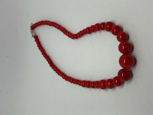 Natural Red Coral Gemstone Graduating Rounds Beaded Necklace