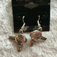 Silvertone Hairdryer Charm Dangle Earrings with Sterling Silver Hooks