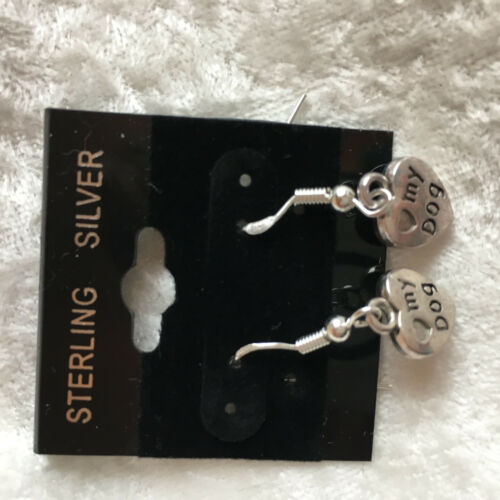 silvertone i love dog charm dangle earrings with sterling silver hooks