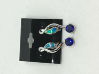 natural sapphire and opal gemstone sterling silver post earrings