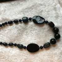 Natural Black Jasper and Blue Tiger Eye Gemstone Beaded Necklace