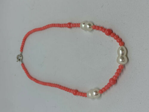 Natural Pink Coral and white Pearl Gemstone Dainty Beaded Necklace