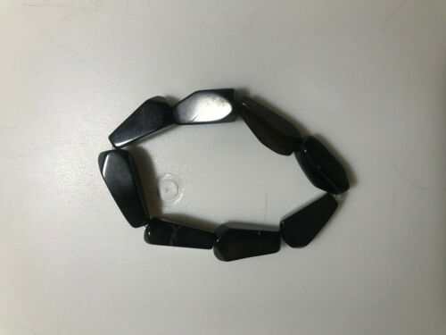 natural black agate gemstone chunky faceted freeform beaded stretch bracelet