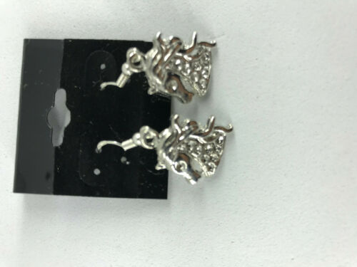 Silvertone Horse Head Charm Dangle Earrings with Sterling Silver Hooks