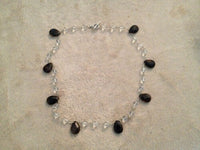 Natural Clear and Smoky Quartz Faceted Gemstone Beaded Link Necklace