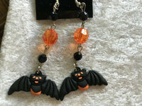 Halloween Long Black Rubber Bat or Spider Dangle Earrings
