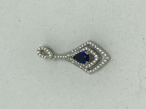 Natural Sapphire Gemstone Teardrop in Sterling Silver Diamond Shaped Pendant