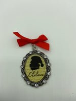 Christmas Oval Believe Pendant with Santa and Red Bow