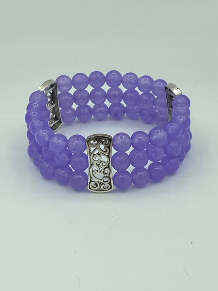 Natural Alexandrite Gemstone Round and Silver 3 Strand Beaded Stretch Bracelet