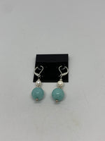 Natural Amazonite and Pearl Gemstone Sterling Silver Leverback Dangle Earrings