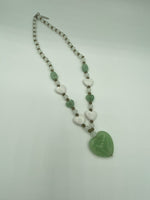 Natural Amazonite Gemstone Heart and Glass Beaded Adjustable Necklace