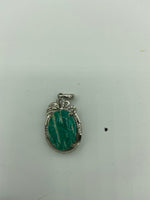 Natural Amazonite Gemstone and CZ Oval Sterling Silver Pendant