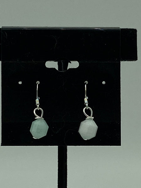 Natural Amazonite Gemstone Faceted Barrel Beaded Sterling Silver Dangle Earrings