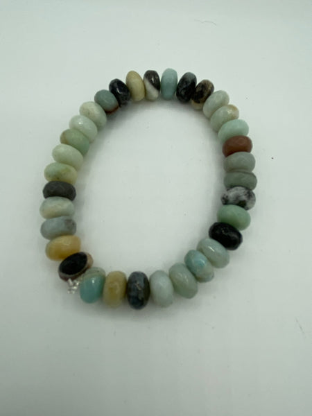 Natural Amazonite Gemstone Faceted Rondelles Beaded Stretch Bracelet