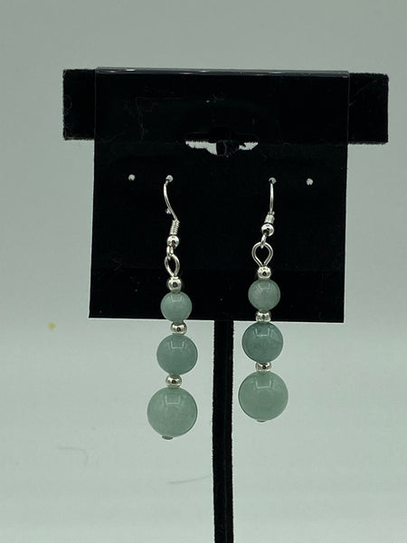 Natural Amazonite Gemstone Graduated Round Beaded Sterling Silver Earrings