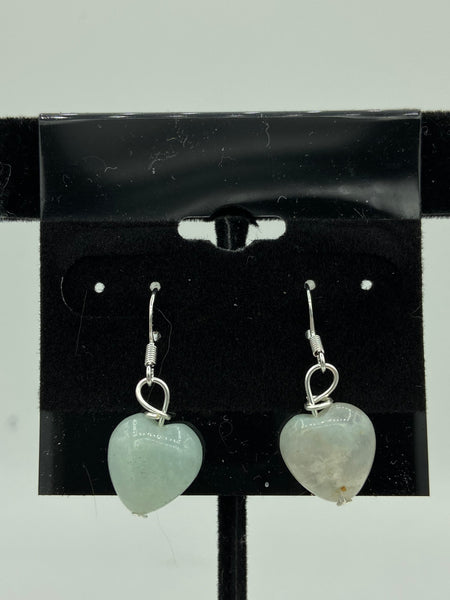 Natural Amazonite Gemstone Puffed Heart Beaded Sterling Silver Dangle Earrings