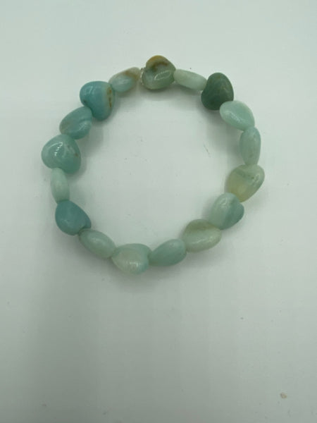 Natural Amazonite Gemstone Puffed Hearts Beaded Stretch Bracelet