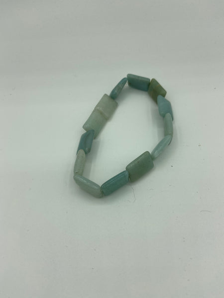 Natural Amazonite Gemstone Rectangles Beaded Stretch Bracelet