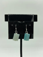 Natural Amazonite Gemstone Rectangles Beaded Sterling Silver Dangle Earrings