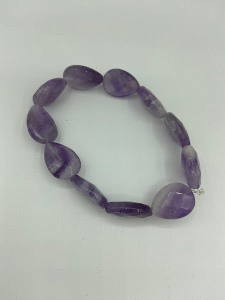 Natural Amethyst Gemstone Faceted Teardrops Beaded Stretch Bracelet