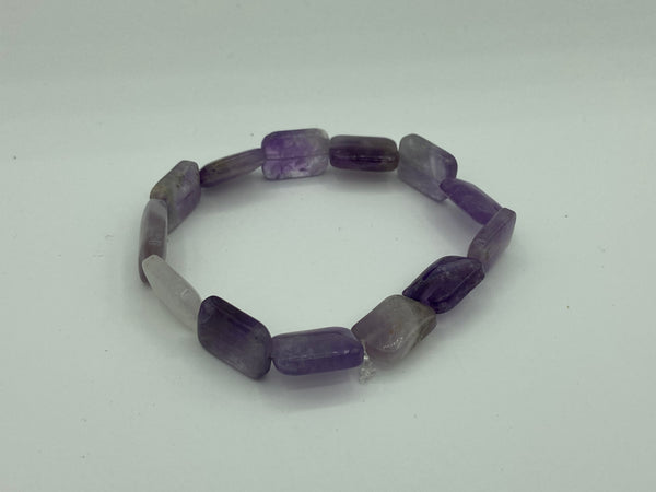 Natural Amethyst Gemstone Small Rectangles Beaded Stretch Bracelet