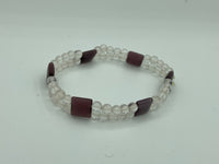 Natural Amethyst and Rose Quartz Square and Round Beaded Stretch Bracelet