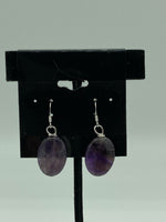 Natural Amethyst Gemstone Oval Beaded Sterling Silver Dangle Earrings