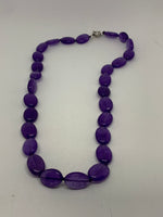 Natural Amethyst Gemstone Puffy Ovals Beaded Necklace