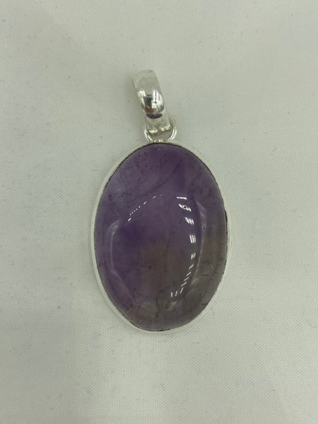 Natural Amethyst Gemstone Oval Sterling Silver Pendant