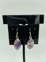 Natural Amethyst Gemstone Pointed Oval Sterling Silver Dangle Earrings