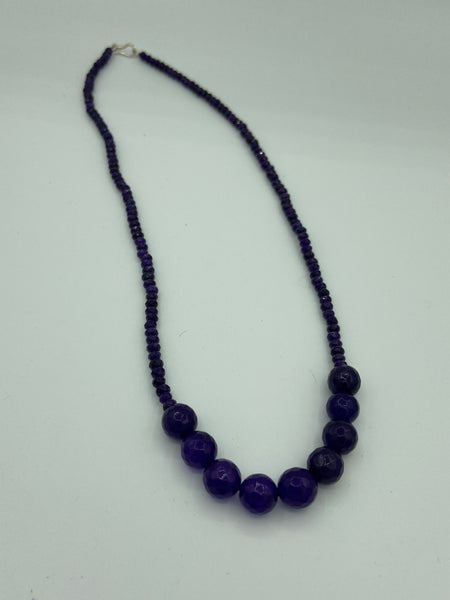 Natural Amethyst Gemstone Faceted Rondelle and Round Beaded Necklace