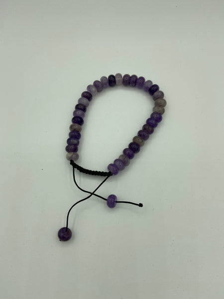 Natural Amethyst Gemstone Rondelles Beaded Adjustable Bracelet