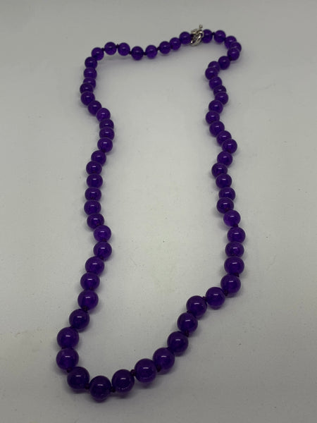 Natural Amethyst Gemstone Round Beaded Long Necklace