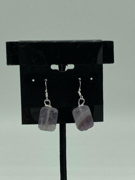 "Natural Amethyst Gemstone Rectangle Beaded Sterling Silver Dangle Earrings"