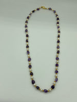 Natural Amethyst Gemstone Tumbled and White Pearl Beaded Necklace