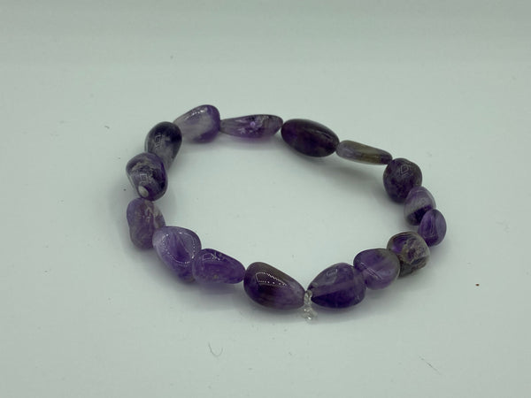 Natural Amethyst Gemstone Tumbled Nugget Beaded Stretch Bracelet