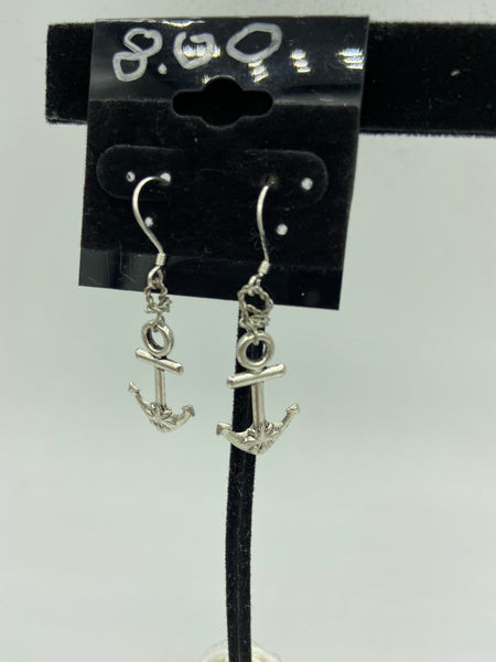 Silvertone Anchor Charm Dangle Earrings
