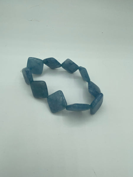 Natural Angelite Gemstone Flat Diamond Shapes Beaded Stretch Bracelet