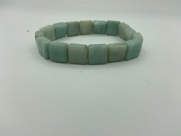 Natural Angelite Gemstone Squares Beaded Stretch Bracelet