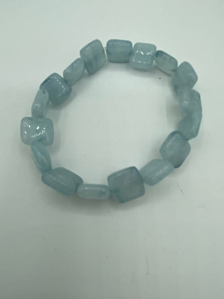 Natural Angelite Gemstone Small Squares Beaded Stretch Bracelet