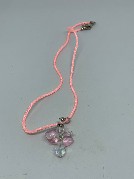 Pink and Clear Acrylic Angel Pendant On Pink Cord Necklace