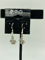 Dainty Silvertone Angel Charm Dangle Earrings Silvertone or Sterling Hooks