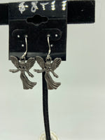 Silvertone Fairy Angel Charm Dangle Earrings with Sterling Silver Hooks