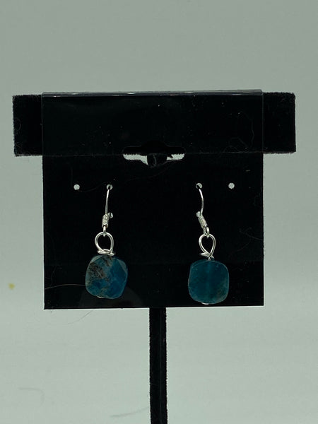 Natural Apatite Gemstone Faceted Disk Beaded Sterling Silver Dangle Earrings