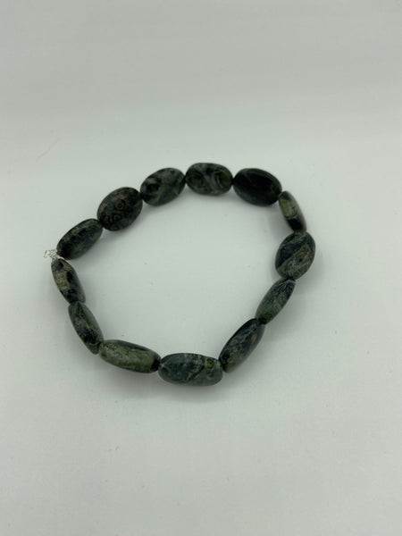 Natural Apatite Gemstone Dainty Ovals Beaded Stretch Bracelet