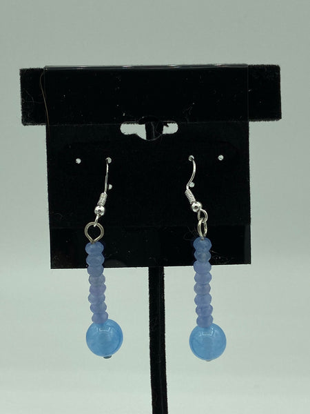 Natural Aquamarine Gemstone Rondelle and Round Beaded Sterling Silver Earrings