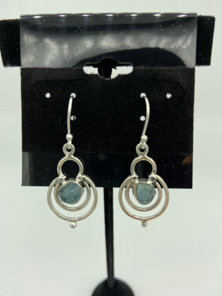Natural Rough Aquamarine Gemstone Sterling Silver Dangle Earrings