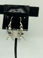 Silvertone Baseball Player Charm Dangle Earrings with Sterling Silver Hooks
