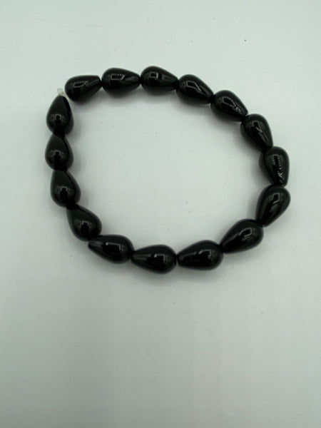 Natural Black Agate Gemstone Teardrops Beaded Stretch Bracelet
