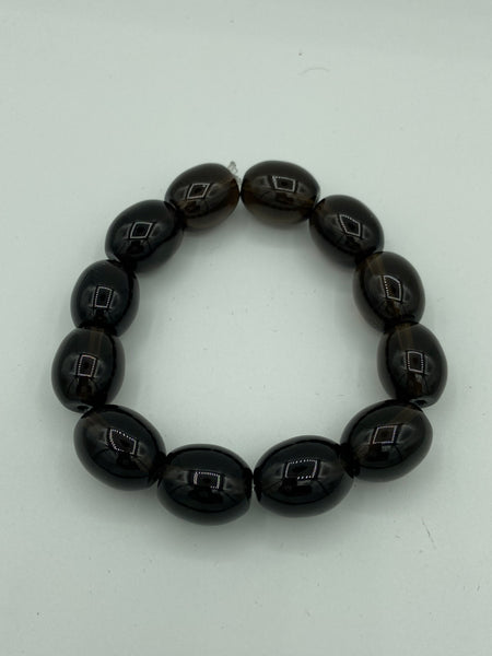 Natural Black Agate Gemstone Chunky Ovals Beaded Stretch Bracelet